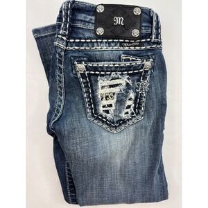 Miss Me Jeans Women's JE5152P10 Capri Cropped Size 24 Distressed Embellished